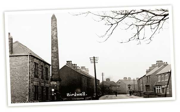 The obelisk at the southern end of Birdwell was constructed in 1775 to mark the three-mile distance to Wentworth Castle at Stainborough. The obelisk was struck by lightening on 6 June 1906 but remains in its place today.